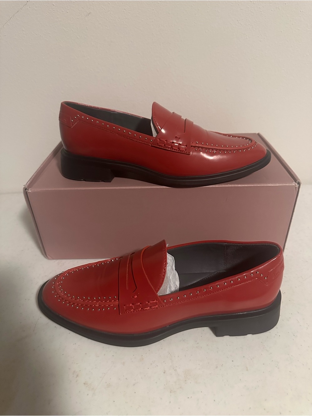 SARTO Franco Sarto Eden Studs Women’s 6.5 Red Leather Penny Loafers Shoes